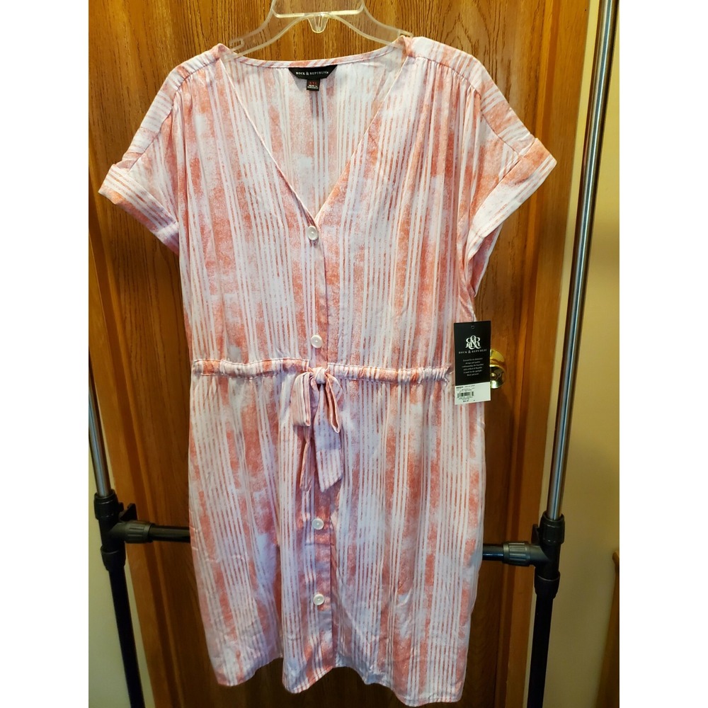 New Rock & Republic XXL Dress L Tie Dye Vibe Button Front Short Sleeve Orange